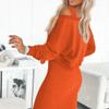 NineFit Basics Women 2 Piece Skirt Set Long Sleeve Fashion V Neck Off Shoulder Knit Tunic Tops Loose High Waisted Dress Sets Outfits (Medium,Orange) view 4