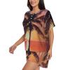 SSIMOO Sunset Palm Women'S Round Neck Short Sleeve Pajama Set,Stylish Comfortable Hort Sleeve Shorts Set Black view 2