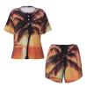 SSIMOO Sunset Palm Women'S Round Neck Short Sleeve Pajama Set,Stylish Comfortable Hort Sleeve Shorts Set Black view 4
