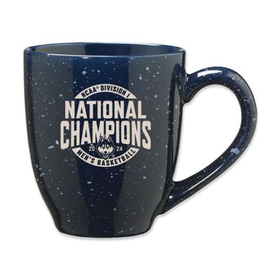 Rico Industries NCAA Connecticut Huskies - UCONN 2024 Men's National Basketball Champions Navy 16 oz Team Color Laser Engraved Speckled Ceramic Coffee Mug