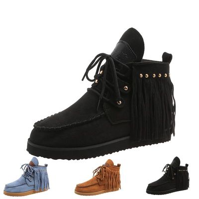 ZJWBB Women's Vintage Cowboy Fringed Ankle Boots,Lightweight Comfy Flat Bottom Increased Combat Booties Outdoor Fringe Western Shoes
