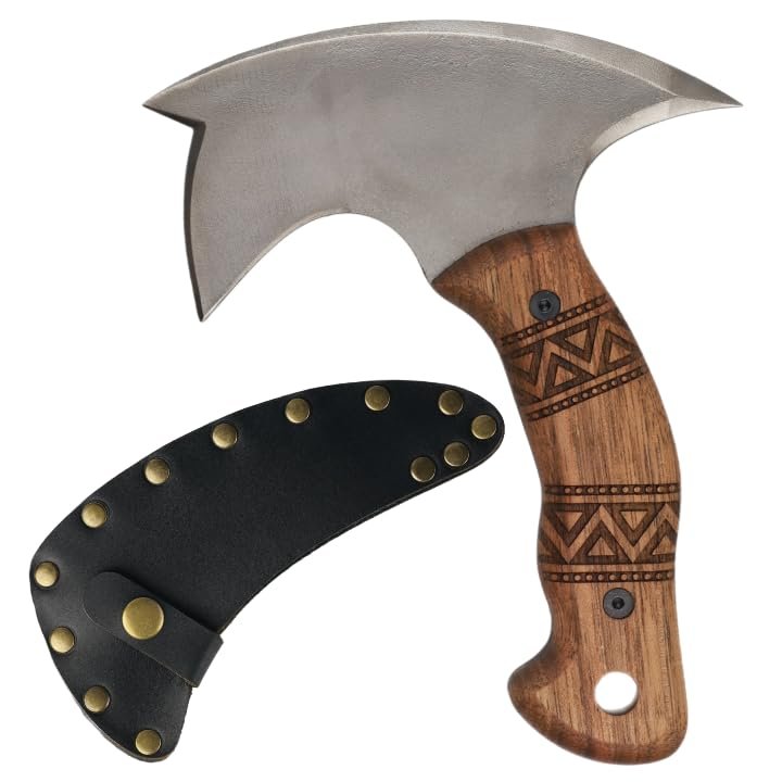 AncientSmithy Tomahawk Axe - Handmade Tactical Tomahawk Hatchet - Full Tang Combat Axe for Military Camping and Outdoor Activities (Hawk with Leather Sheath)