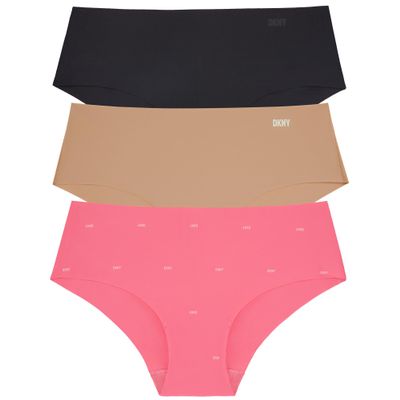 DKNY Women's Litewear Cut Anywhere Hipster 3 Pack, Black/Glow/Spaced Logo Print, Large