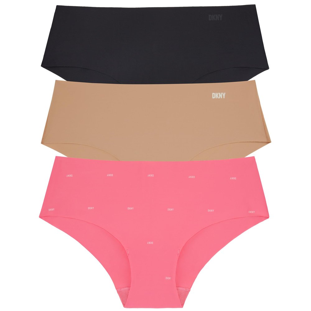 DKNY Women's Litewear Cut Anywhere Hipster 3 Pack, Black/Glow/Spaced Logo Print, Large