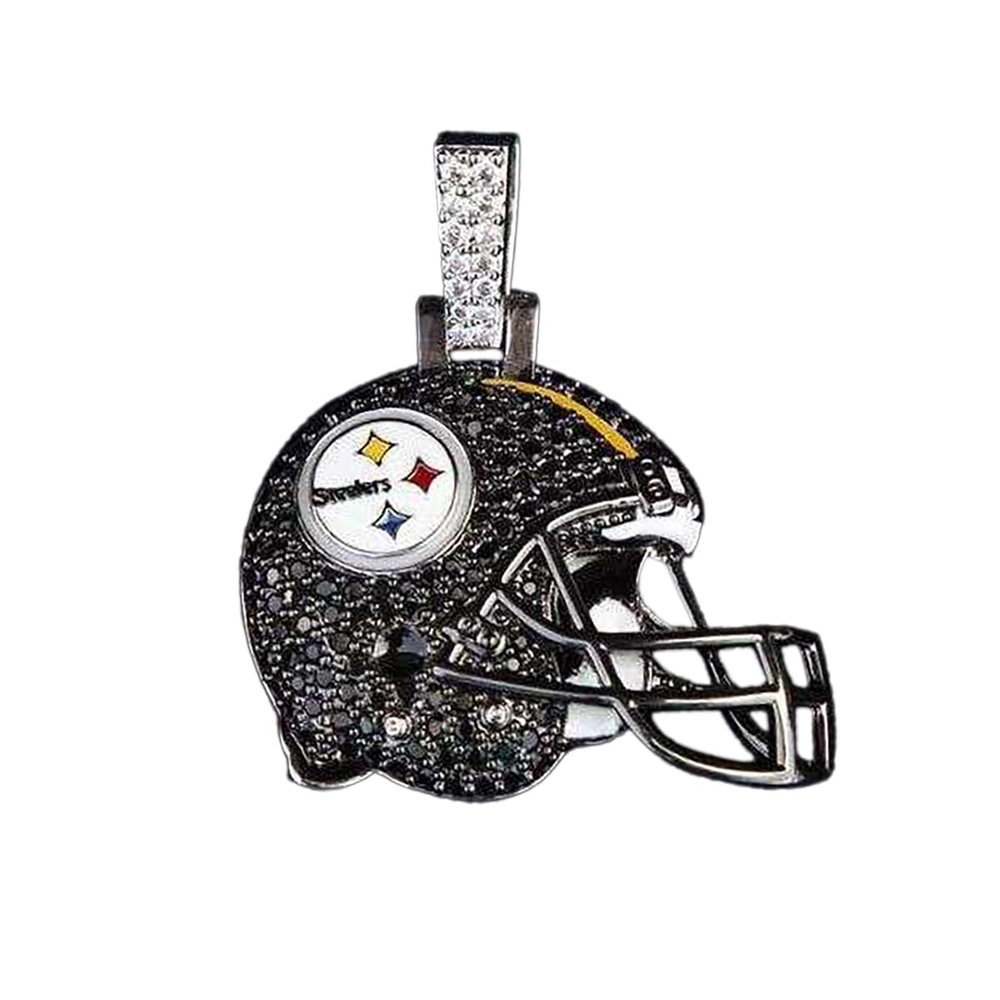 GLD Officially Licensed NFL Sports Team Helmet Pendant - Gold Plated Iced Out Football Necklace Charm - Pittsburgh Steelers