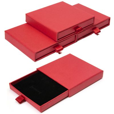 4 Pcs Jewelry Gift Box, 3.53.5x0.7Inch Cardboard Jewelry Boxes, Fancy Necklace Bracelet Earring Drawer Organizer Box, Kraft Empty Jewellery Boxes for Necklace Ring Earring Display Box (Red)