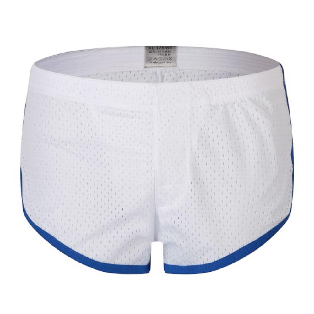 Mens See Through Shorts Sexy Mesh Underwear Split Side Boxer Loose Lounge Breathable Underpants White