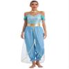 Zaldita Women's Arabian Princess Costume One Piece Harem Pants Jumpsuits Belly Dance Halloween Blue XX-Large view 1