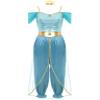 LiiYii Women's 2Pcs Arabian Princess Costume Halloween Cosplay Jumpsuits with Shiny Choker Collar Blue XX-Large view 3