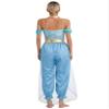 LiiYii Women's 2Pcs Arabian Princess Costume Halloween Cosplay Jumpsuits with Shiny Choker Collar Blue Medium view 2