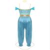 LiiYii Women's 2Pcs Arabian Princess Costume Halloween Cosplay Jumpsuits with Shiny Choker Collar Blue Medium view 4