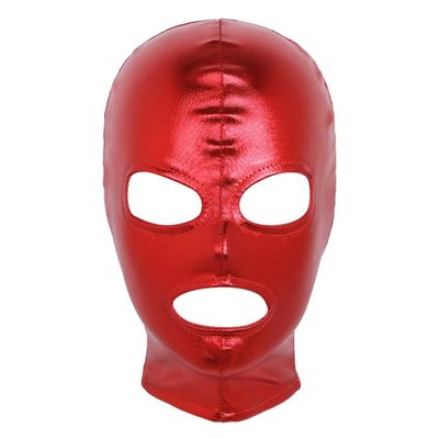 Loodgao UUnisex Men Women Open Eyes Mouth Full Face Mask Hood Latex Shiny Metallic Face Mask Cosplay Costume Red One Size