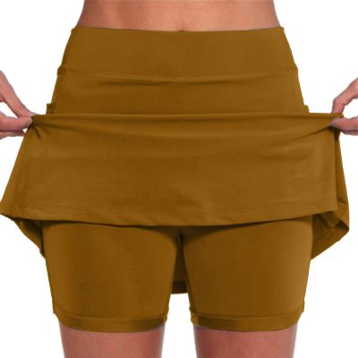 JOFOW Skirt for Women High Waist Athletic Skirt Skorts for Woman Skorts for Women with Pockets Womens Skorts (A-Brown,X-Large)