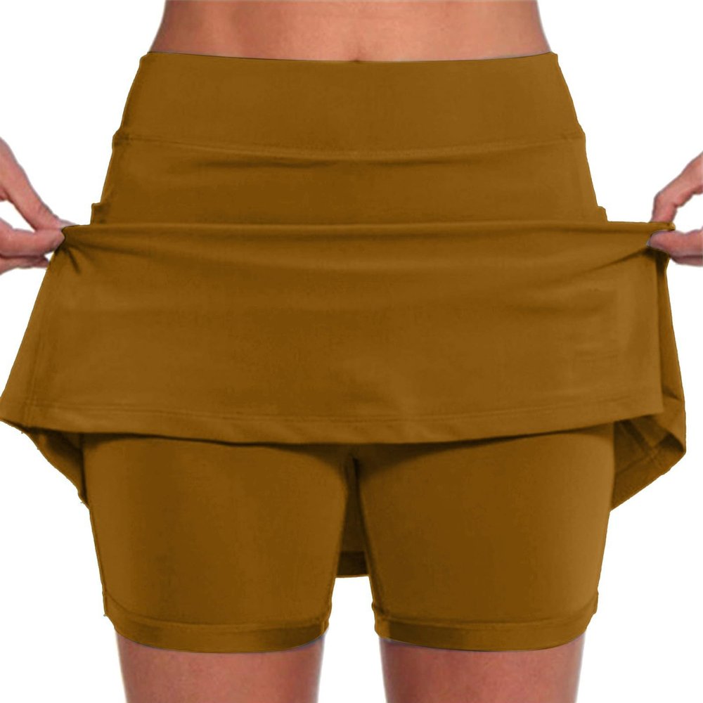 JOFOW Skirt for Women High Waist Athletic Skirt Skorts for Woman Skorts for Women with Pockets Womens Skorts (A-Brown,X-Large)