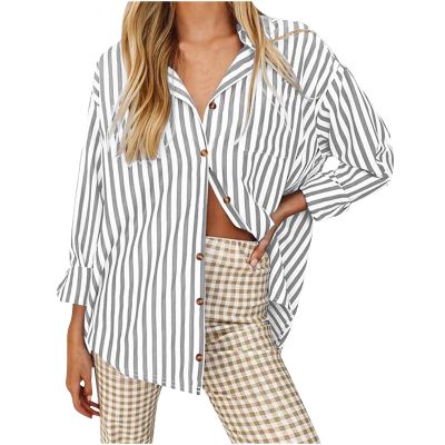 Womens Striped Button Down Shirts Oversized Tops Dressy Blouse Business Casual Long Sleeve Shirts Work Office Clothes