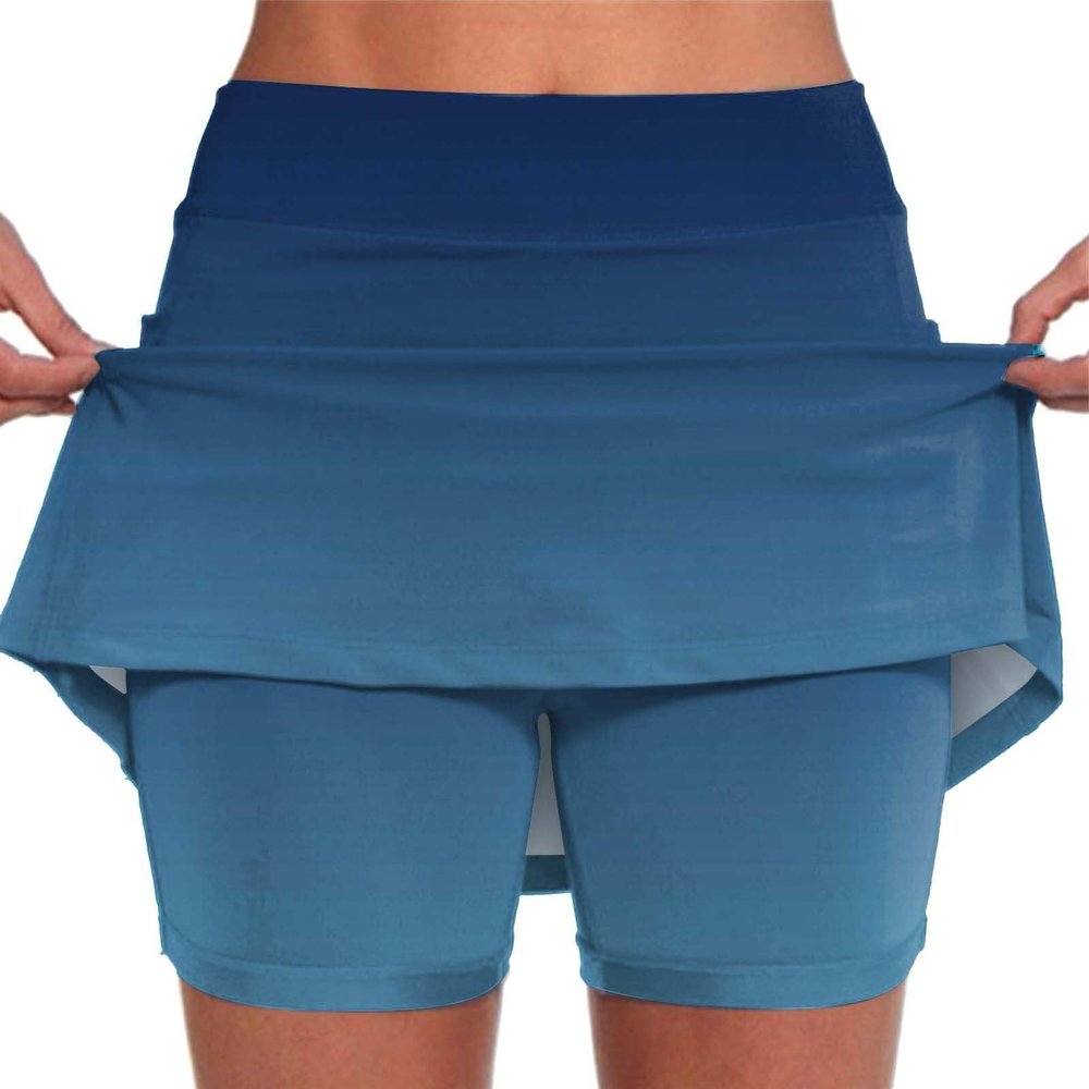 JOFOW Womens Skirt with Shorts Built in High Waisted Athletic Tennis Golf Skirts with Shorts Pockets Biker Shorts Sport Skirts for Women with Shorts (F-Blue,3X-Large)