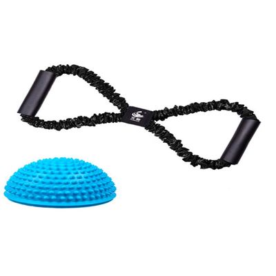 8 Word Tensioner Yoga Chest Expansion Rope Home Fitness Artifact Male and Female Elastic Band Open Shoulder Beauty Back Equipment (Black + Ball)