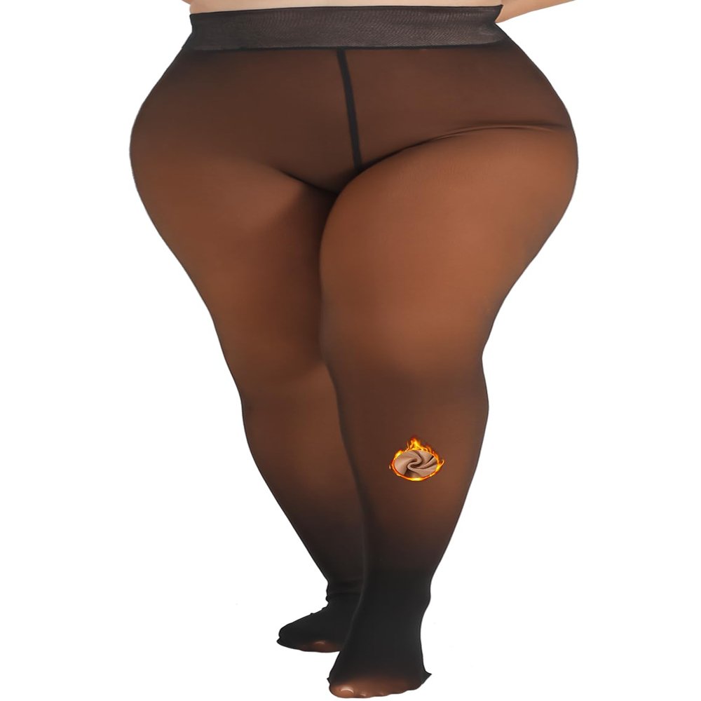 MERYLURE Fleece Lined Tights Women Plus Size, Fake Translucent Skin Colored Warm Winter Leggings,Thick Thermal Pantyhose