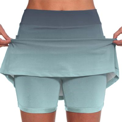 JOFOW Womens Skirt with Shorts Built in High Waisted Athletic Tennis Golf Skirts with Shorts Pockets Biker Shorts Sport Skirts for Women with Shorts (F-Grey,Small)