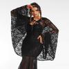 GORAIS Black Lace Hooded Cape Short Sheer Cloak Halloween Cosplay Costume for Women (Black, One Size) view 4