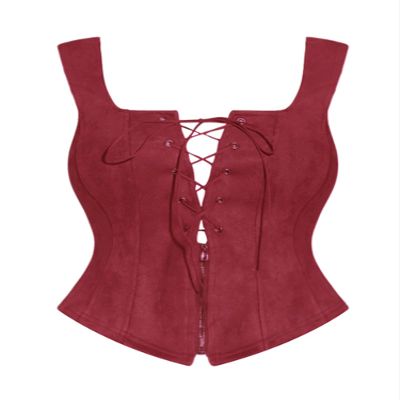 Allegra K Renaissance Corset for Women's Faux Suede Vintage Sleeveless Lace Up Waistcoat Vests Small Burgundy