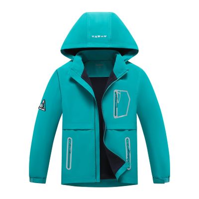 MGEOY Boys Rain Jacket Lightweight Waterproof Hooded Fleece Lined Raincoat Windbreakers for Kids Green 5/6