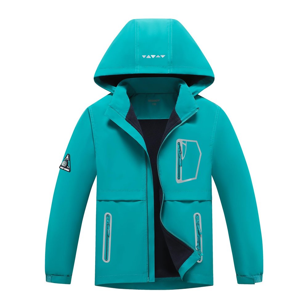 MGEOY Boys Rain Jacket Lightweight Waterproof Hooded Fleece Lined Raincoat Windbreakers for Kids Green 5/6