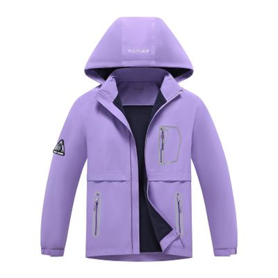 MGEOY Girls Rain Jacket Lightweight Waterproof Hooded Fleece Lined Raincoat Windbreakers for Kids Purple 10/12