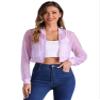 Allegra K Mesh Crop Jacket for Women's Party Club Lightweight Long Sleeve Bomber Sheer Jacket Large Light Purple