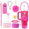 Accessories Set for Stanley Cup All Water Bottle Holder Strap Straw Cover Cap for Stanley Cup Charms Boot Diamond Hot Pink Tumbler 30oz 40oz Accessories Cute Silicone Straw Topper Charms Boot view 1