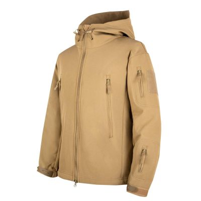 Finelylove Soft Shell Tactical Jacket Mens Fleece Lined Windbreaker Hooded Waterproof Rain Jacket for Hiking Fishing Mens Rain Jacket Khaki 3XL