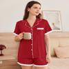 Ekouaer Womens Short Sleeve Pajamas Set Soft Sleepwear Button Down Lounge Set Lace Top and Shorts Pj Nightwear Deep Red view 2