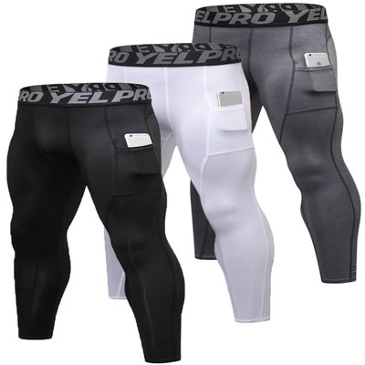 Queerier 3 Pack Men's Compression Pants Athletic Leggings with Pockets Running Baselayer Tights Cycling Workout Pants