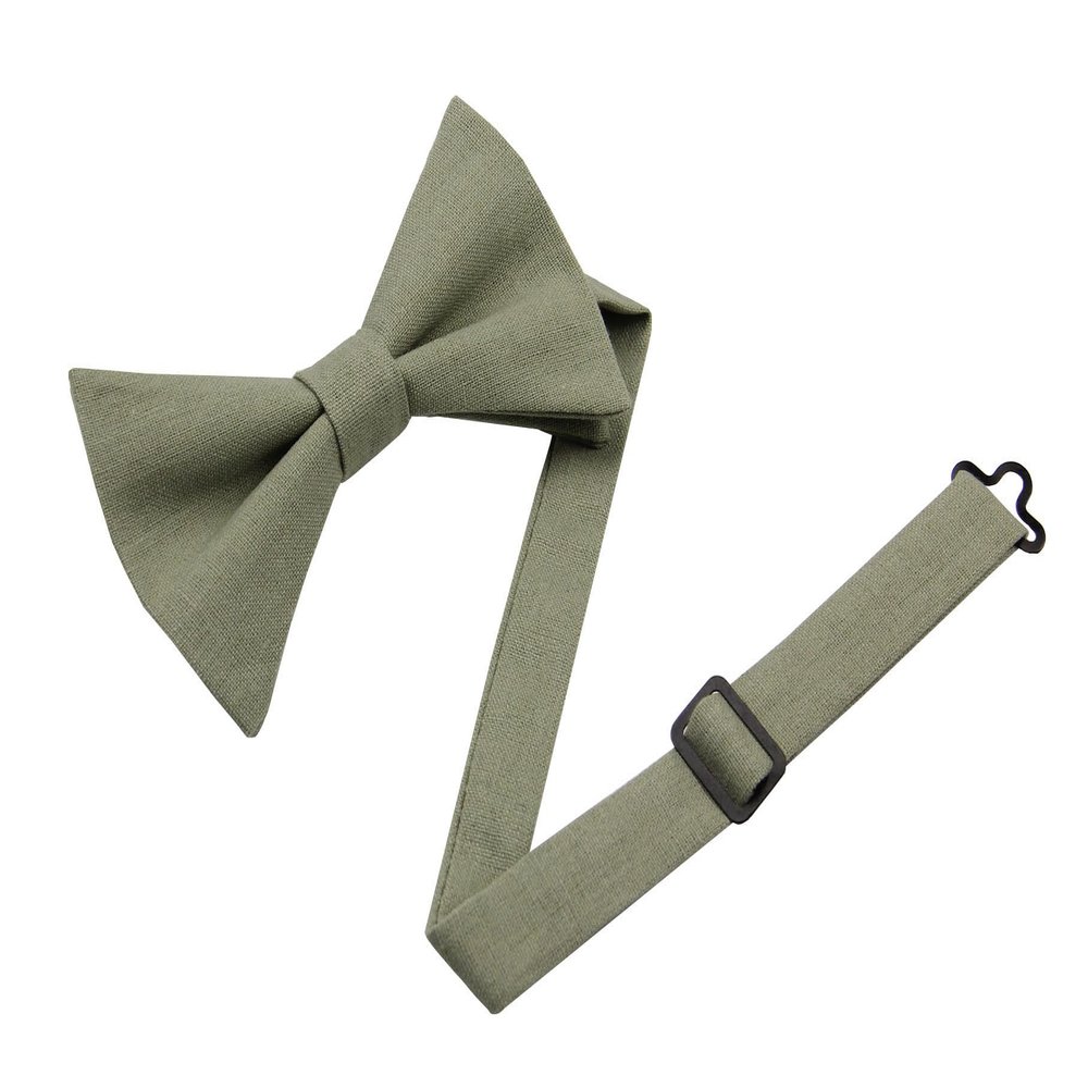 Entwineno Mens Charm Linen Bowties - Classic Pretied Bow Ties for Men Wedding Groomsmen (Sage Green, L (Youth, Adult))