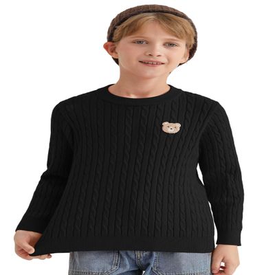 CVXV Boys Warm Soft Sweater Ouifits Children's Big Boys'Spring Crew Neck Pullover Long Sleeve Sweaters,Black,9-10 Years