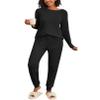 Ekouaer Womens Ribbed Knit Pajama Sets 2 Piece Jogger Pjs Long Sleeve Sleepwear Round Neck Soft Lounge Sets with Pockets Black Medium view 1