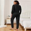 Ekouaer Womens Ribbed Knit Pajama Sets 2 Piece Jogger Pjs Long Sleeve Sleepwear Round Neck Soft Lounge Sets with Pockets Black Medium view 3