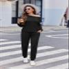 Ekouaer Womens Ribbed Knit Pajama Sets 2 Piece Jogger Pjs Long Sleeve Sleepwear Round Neck Soft Lounge Sets with Pockets Black Medium view 4