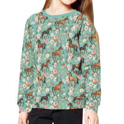 ZPINXIGN Floral Horse Sweatshirts for Girls Pullover Shirt Kids Active Top Casual Loose Fit Fall T Shirt Sport Outfits Long Sleeve Shirts for Girls 8-10 Athletic Clothes for Baseball Softball