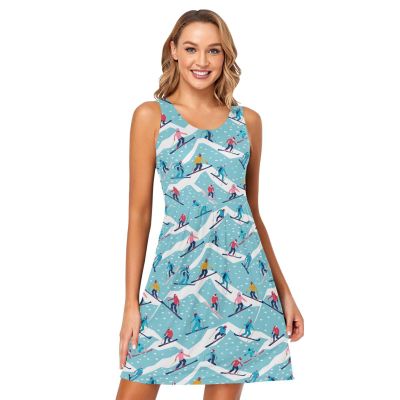 ALAZA Sports Skier Blue Women Summer Dresses Casual Sleeveless Sundress with Pockets Tank Dress S