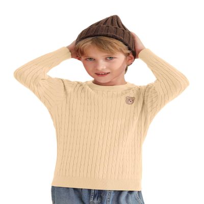 CVXV 2024 New Kids Sweaters Boys Cable Knit Winter Warm Long Sleeve Fall Pullover Sweater Tops,Khaki,11-12 Years
