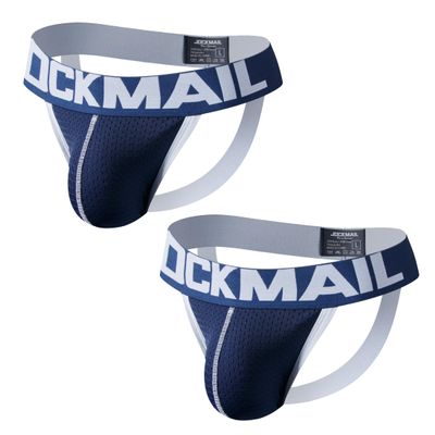 JOCKMAIL Men's Jockstrap Sexy Underwear Breathable Mesh Jock Strap Athletic Supporter for Men (US, Alpha, XX-Large, Regular, Regular, Dark blue+Dark blue)