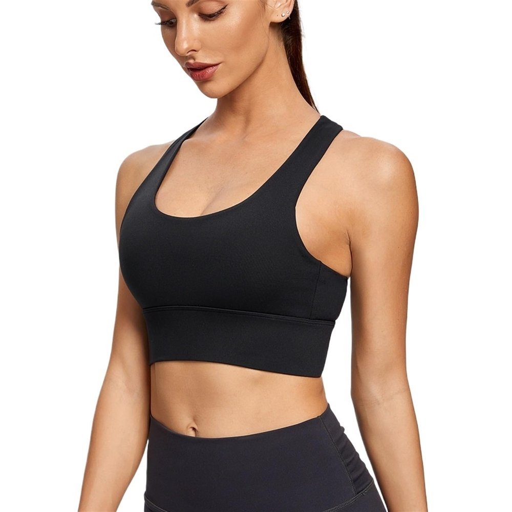 Pucheng Women's Sports Bra - Sports Yoga Fitness Bra with High Strength Support, Lightweight Breathable Moisture Wicking Technology,(Black,Large)