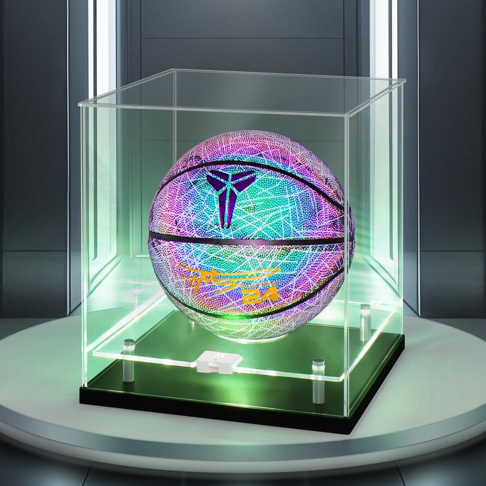 Basketball Display Case with LED Light-Clear Full Size Basketball Case Display,Acrylic Double Layer Basketball Display Stand for Autographed Ball Display /Fans & Collectors, Sports Collectibles