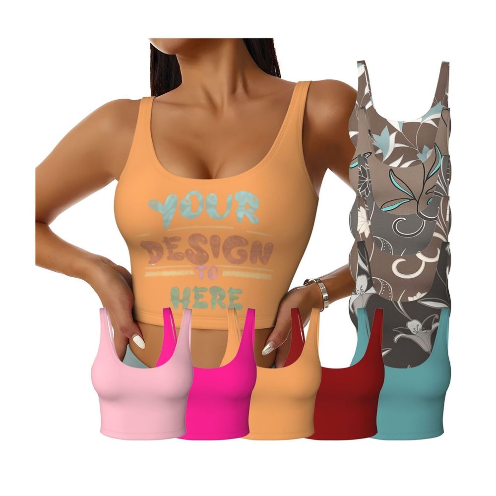 Custom Sports Bras Add Your Own Image Text Customized Underwear for Women for Women Perfect for Outdoor Activities and As Grandma Wife Lover Gifts with Low Neck 2 Sides Print XX-Large Orange