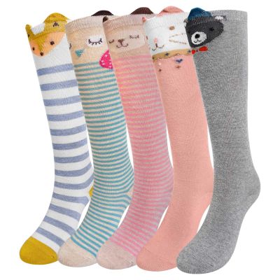 Artfasion Girls Knee High Socks: Cartoon Funny Long Tall Animal Breathable Seamless Socks for 8-11 Years Kids Gift 5 Pairs