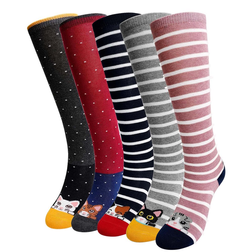 Artfasion Girls Knee High Cartoon Socks: Funny Long Tall Animal Breathable Seamless Socks for 5-7 Years Kids Gift - 5 Pairs