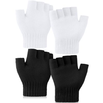 Glooarm 2 Pairs Fingerless Gloves for Women Men Winter Thick Caremere Warm Knit Stretchy Unisex Adults