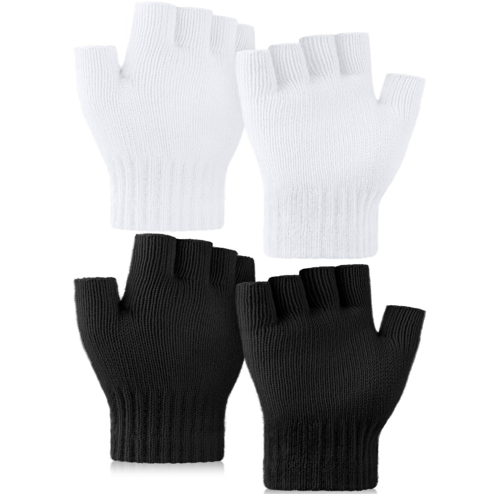 Glooarm 2 Pairs Fingerless Gloves for Women Men Winter Thick Caremere Warm Knit Stretchy Unisex Adults