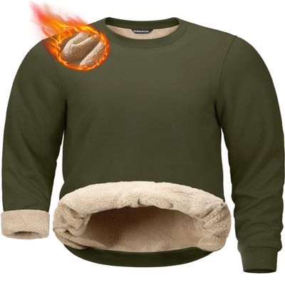 G Gradual Sherpa Lined Sweatshirts for Men Fleece Crewneck Sweatshirt Pullover Warm Shirts for Winter, Army Green, Large